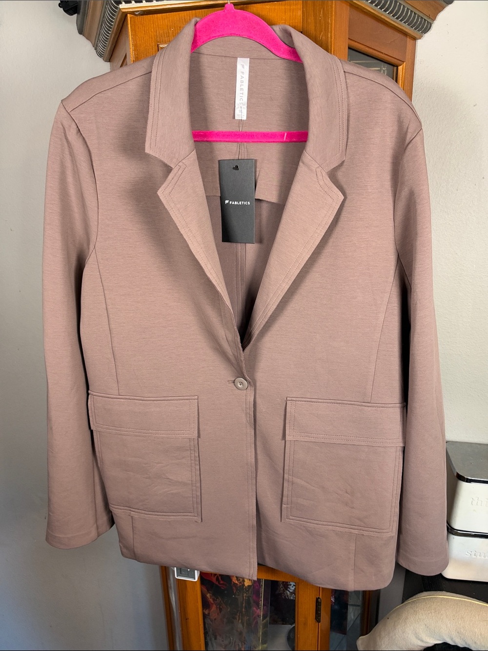 Fabletics Women's Taupe Single-Button Knit Blazer